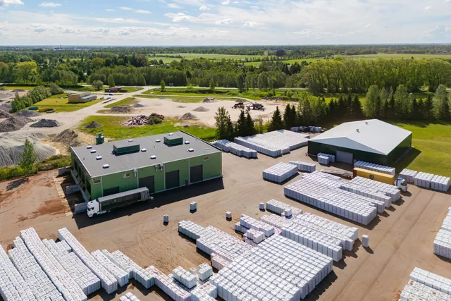 Aerial view of peat storage and packaged growing media at ASB Professional